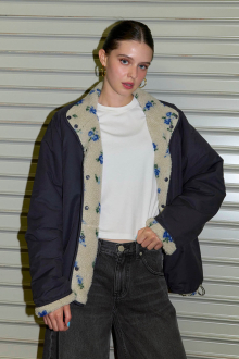 Alternative view of Reversible Floral Boa Jacket Charcoal
