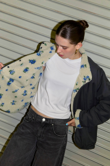 Reversible Floral Boa Jacket Charcoal