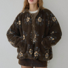 Reversible Floral Boa Jacket Brown