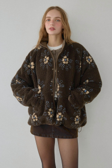 Reversible Floral Boa Jacket Brown