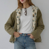 Reversible Floral Boa Jacket Khaki