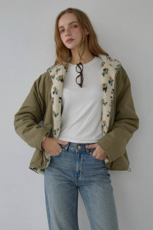 Reversible Floral Boa Jacket Khaki